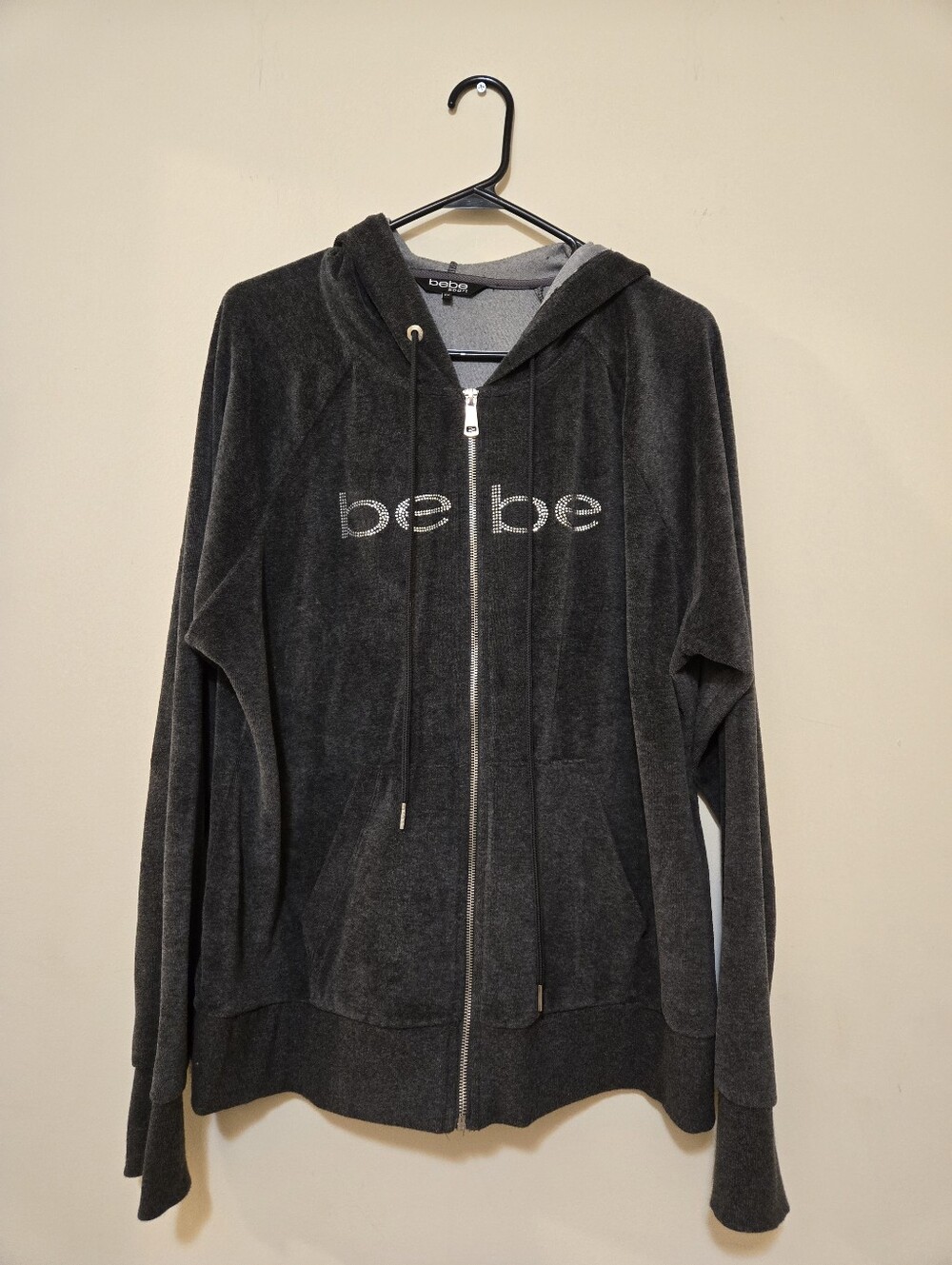 Vintage bebe velour rhinestone zip-up Y2K hoodie, Size 2X
